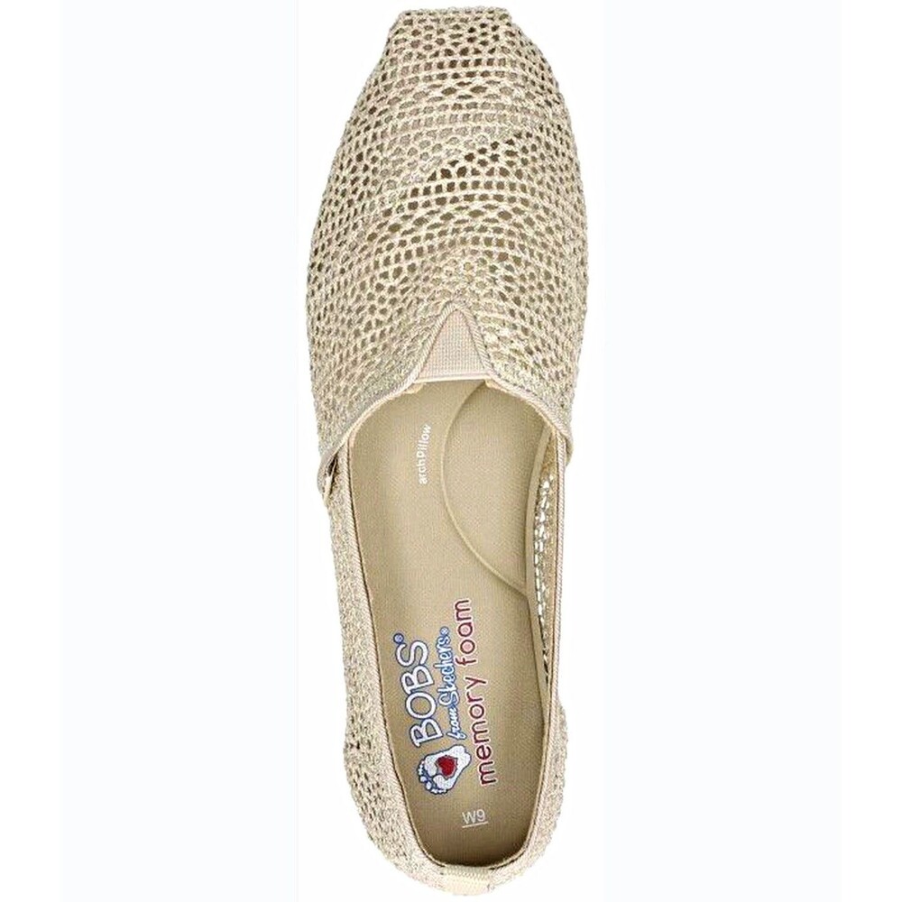BOBS from Skechers Women’s Beige Memory Foam Crochet Slip-On Flats Sz 7.5
